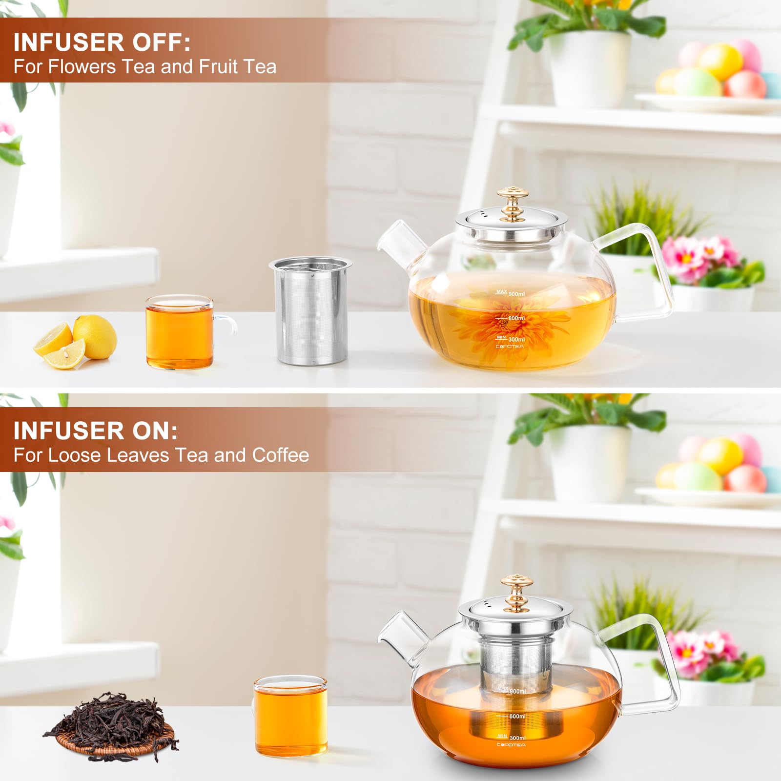 Glass Teapot with Infuser, Premium 40OZ/1200ml Glass Tea Pot -2 Glass Teapot with Infuser, Premium 40OZ/1200ml Glass Tea Pot -2