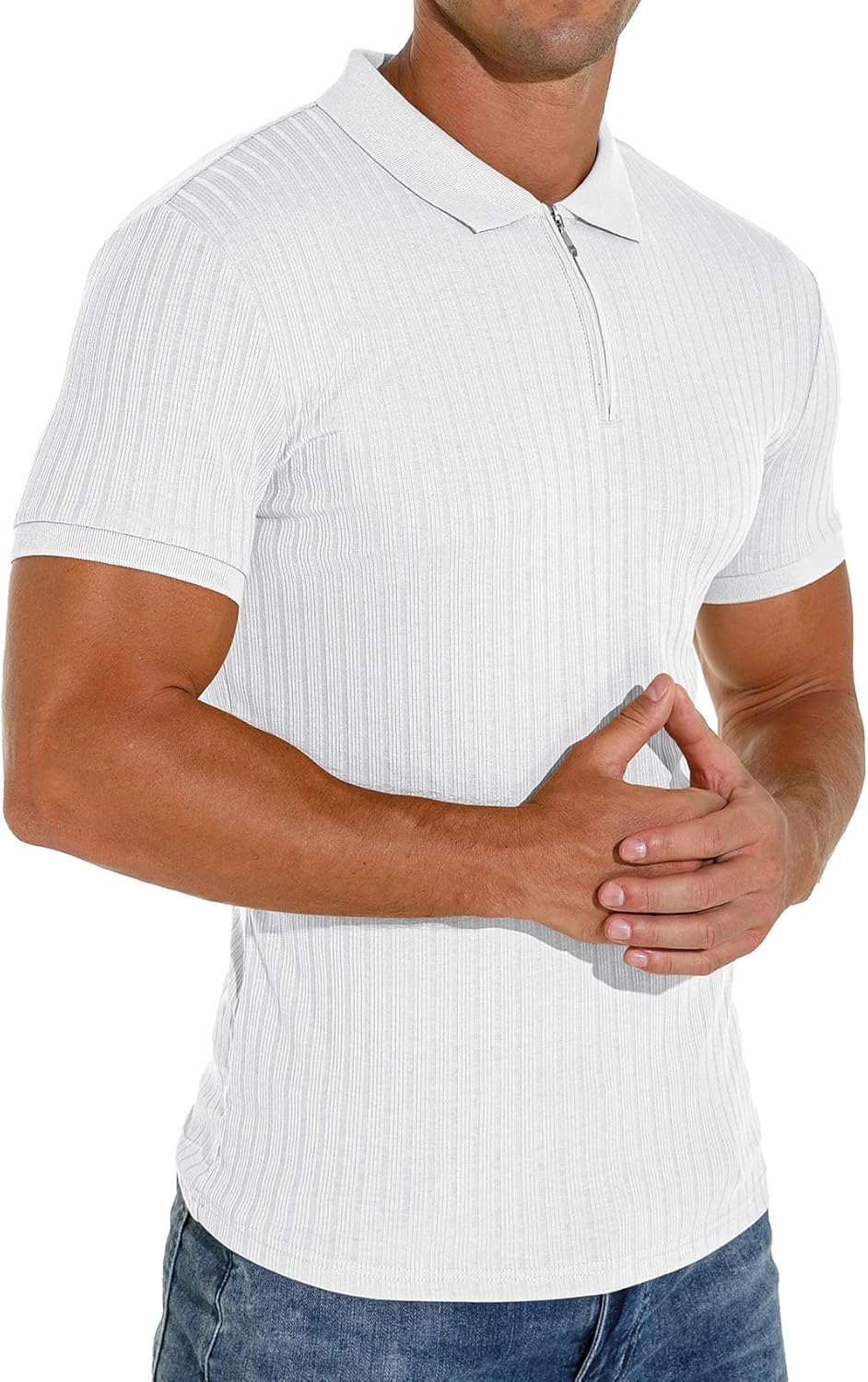 Askdeer Men's Polo Shirts Slim Fit Short/Long Sleeve Zipper Polo T Shirt Casual Golf Shirt Classic Tee - Image 3