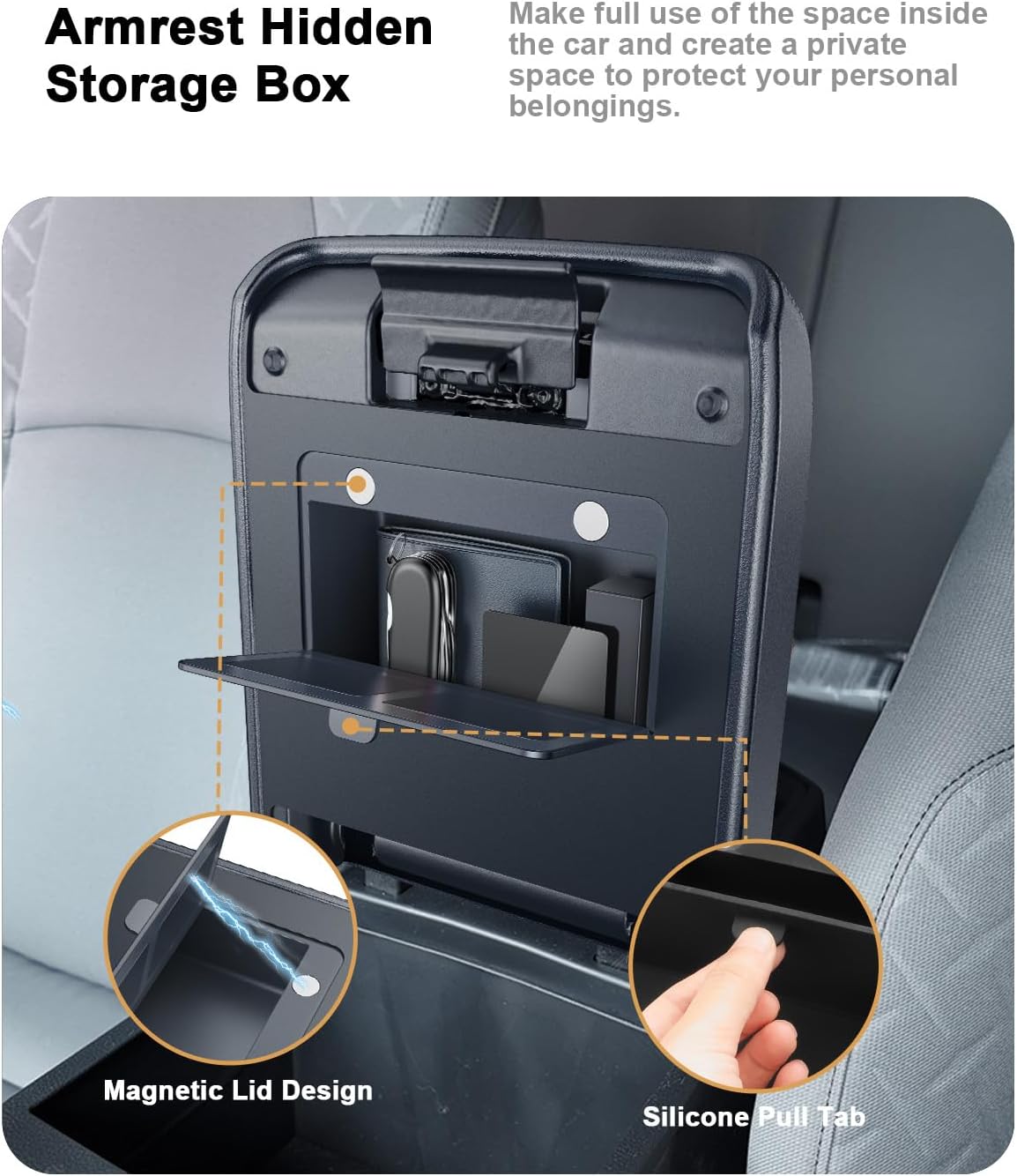 ECOZEN 2026 Tacoma Armrest Hidden Organizer - One-piece Molding Silicone Center Console Armrest Cover with Hidden Storage Box for 2024-2025 2026 Toyota Tacoma Accessories - Easy to Install