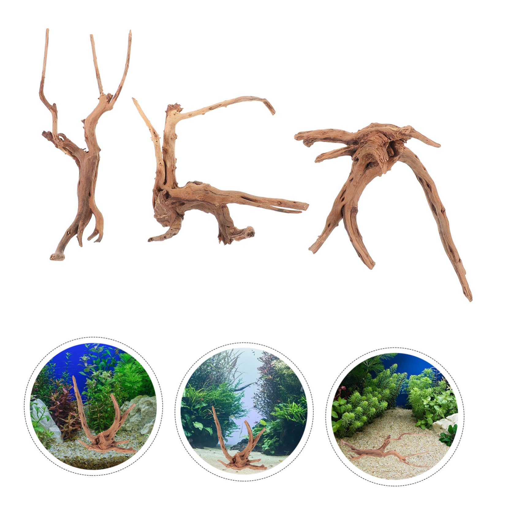 3piezas Decoraciones Naturales para Acuario Driftwood para Peceras y Terrarios Ornamentos para Reptiles Aleatorios