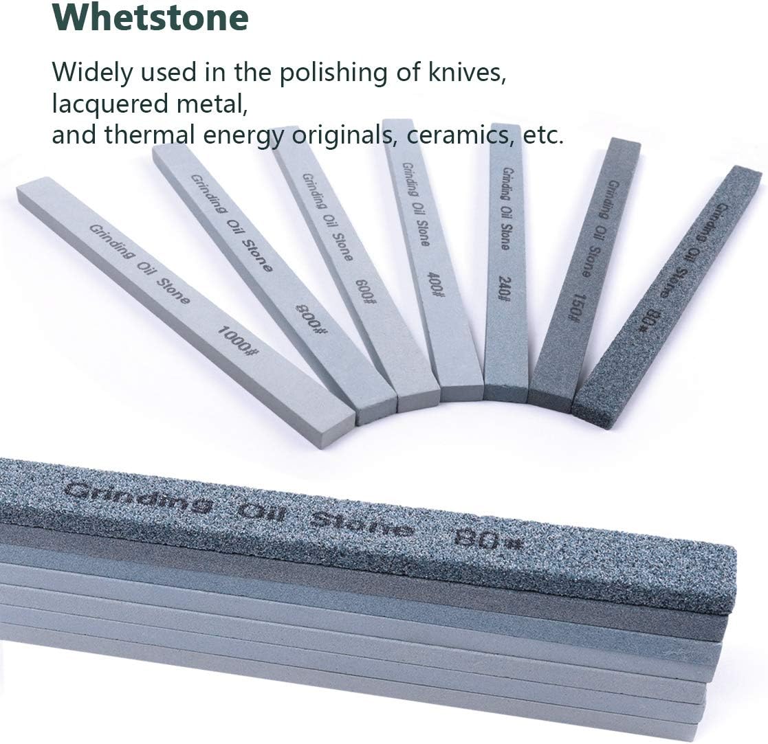 ATOPLEE Knife Sharpening Stone Set,7pcs Green Silicone Carbon Polishing Stone Oilstone Grinding Whetstone for Ceramic Painted Metal Grinding,Grit 80#/150#/240#/400#/600#/800#/1000# [All Grits]