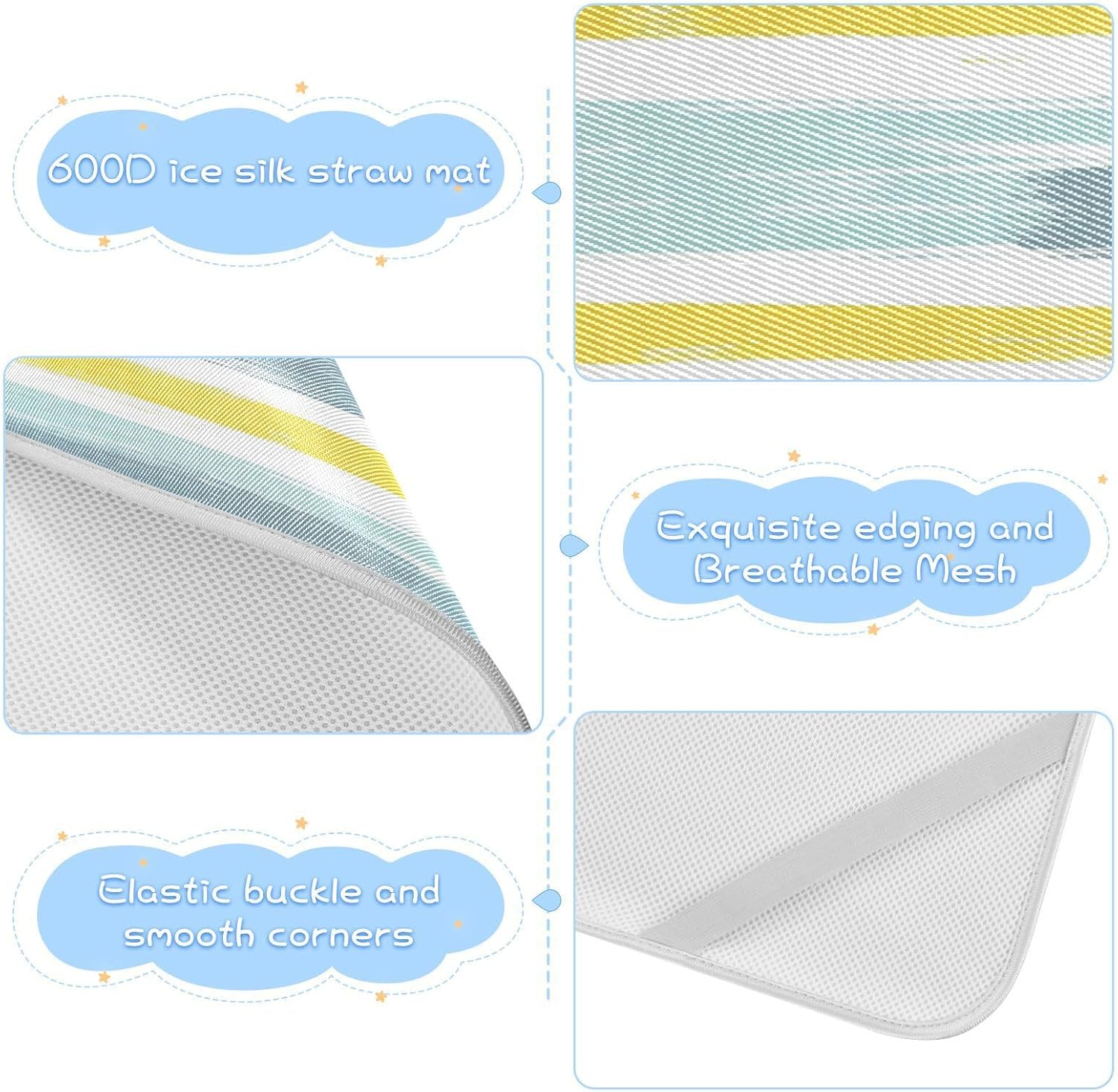 Cooling Baby Waterproof Crib Mattress Protector 28" x 52" Absorbent Gray Blue and Pale Yellow Stripe Pattern Mattress pad Cover for Kids, Adult