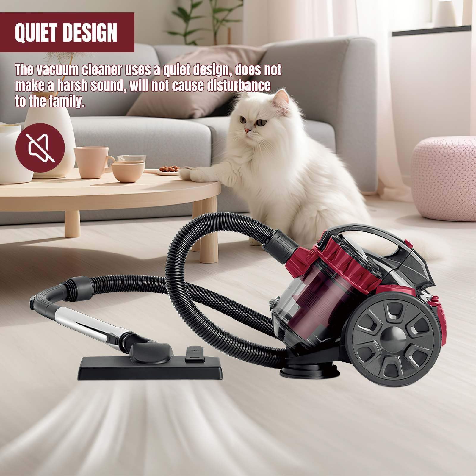 WIWOLER Zyklon Staubsauger Beutellos, 2600W Bodenstaubsauger mit Kabel | 1.5L Staubbehälter, 5m Aktionsradius, leises Design, Multi-Zubehör, für Hartböden, Teppiche & Tierhaare