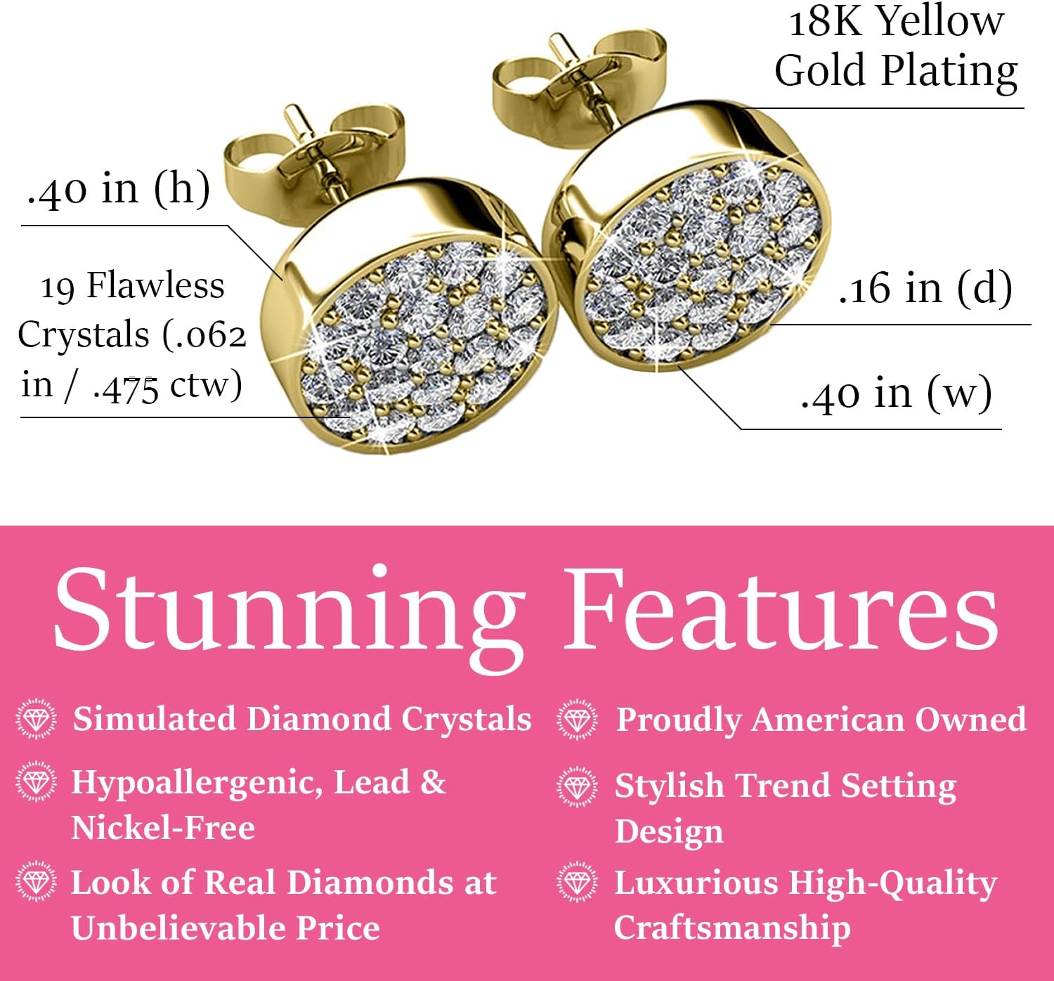 Cate & Chloe Nelly 18K White Gold-Plated Stud Earrings | Elegant Jewelry for Women with Round Cut Cubic Zirconia Crystals | Hypoallergenic Silver Studs Gift for Her on Christmas, Birthday, Anniversary