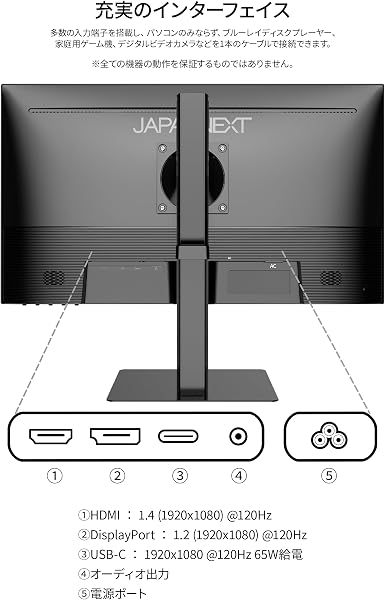 JAPANNEXT 21.5インチ VAパネル搭載 フルHD(1920×1080)解像度 液晶モニター JN-215V120F-HSPC6 HDMI DP USB-C(最大65W給電) sRGB:99% HDR 高さ調整 ピボット(縦回転)対応 【2年保証】 - 5