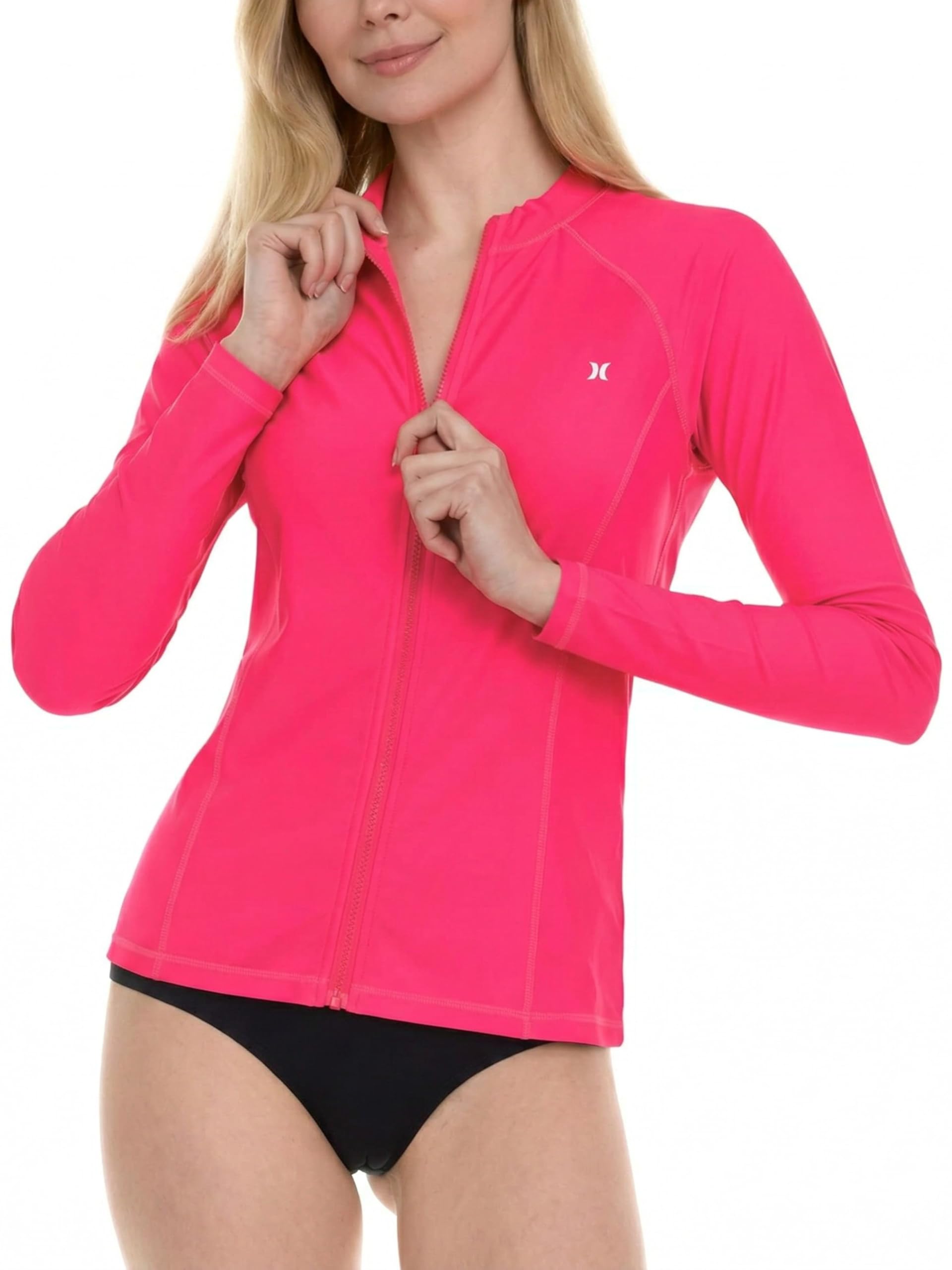 Hurley Rash Guard for Women Full Zip, Zip Up Long Sleeve Swim Shirts for Women, Surfing Top UPF 50+ SPF Sun & UV Protection, Melon, S
