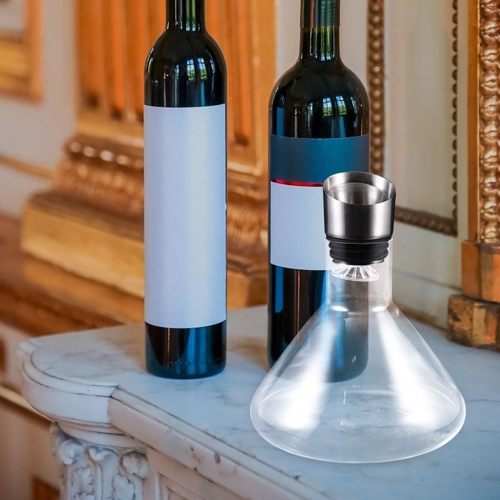 ibasenice Decantador de Vino de Cristal Vertedor Rápido y Divisor de Licor, Jarra de Vidrio para Servir y Mejorar el Sabor del Vino en Reuniones