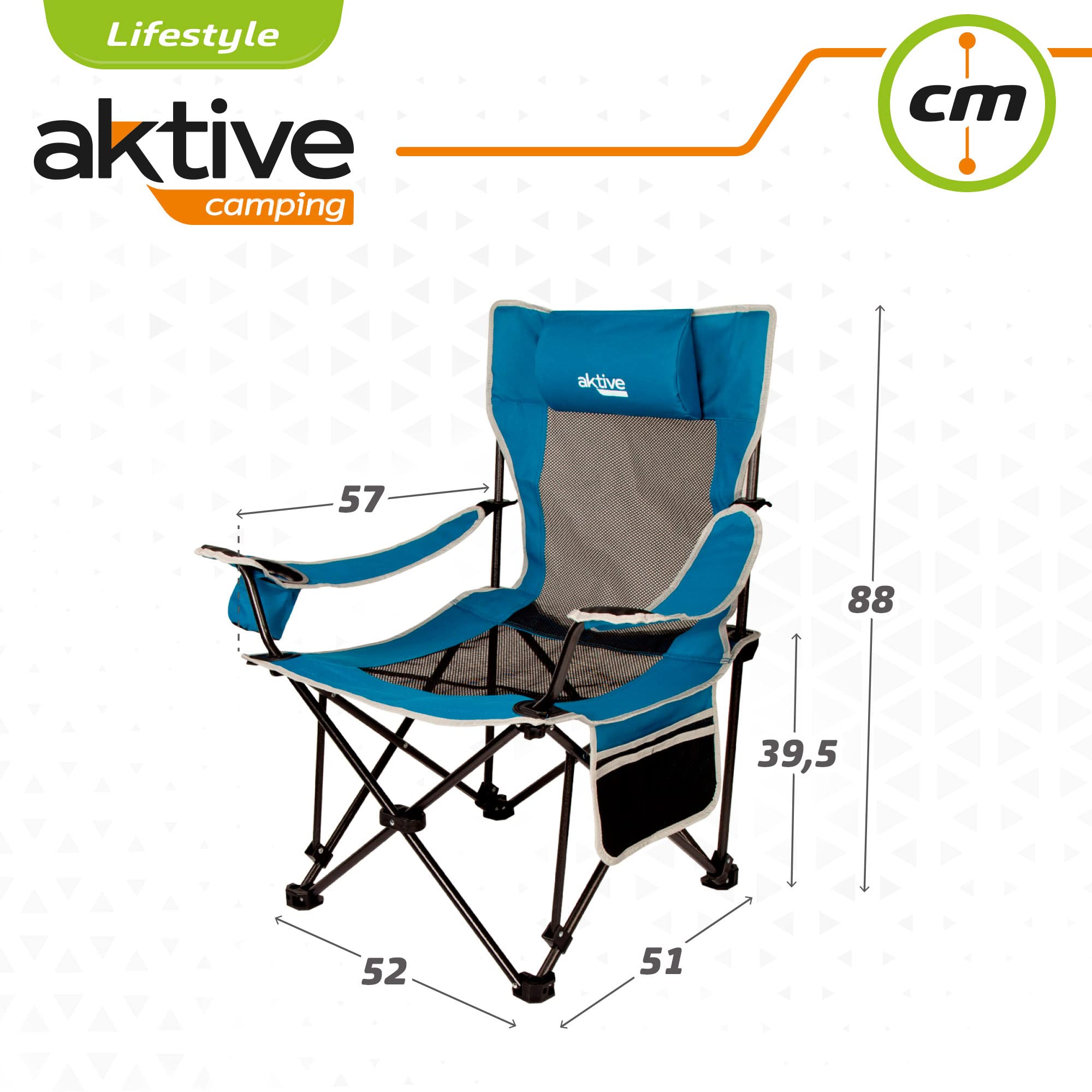 AKTIVE 63001 - Tumbona Plegable Camping, Silla Tumbona con Almohada y Posavasos, Capacidad 1 Persona, soporta 150kg, Tumbona jardín Exterior antivuelco