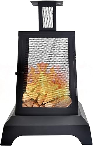 Fogatas grandes de leña de 44 pulgadas de alto, hogueras de acero estilo pagoda al aire libre, con pantalla de chispa de malla, hogueras modernas