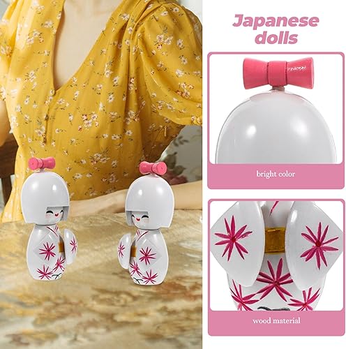 Miniatura 4 de NUOBESTY 2 piezas de muñeca kimono de madera, escultura de niña japonesa, estatua tradicional de muñeca Kokeshi, figura popular asiática para el