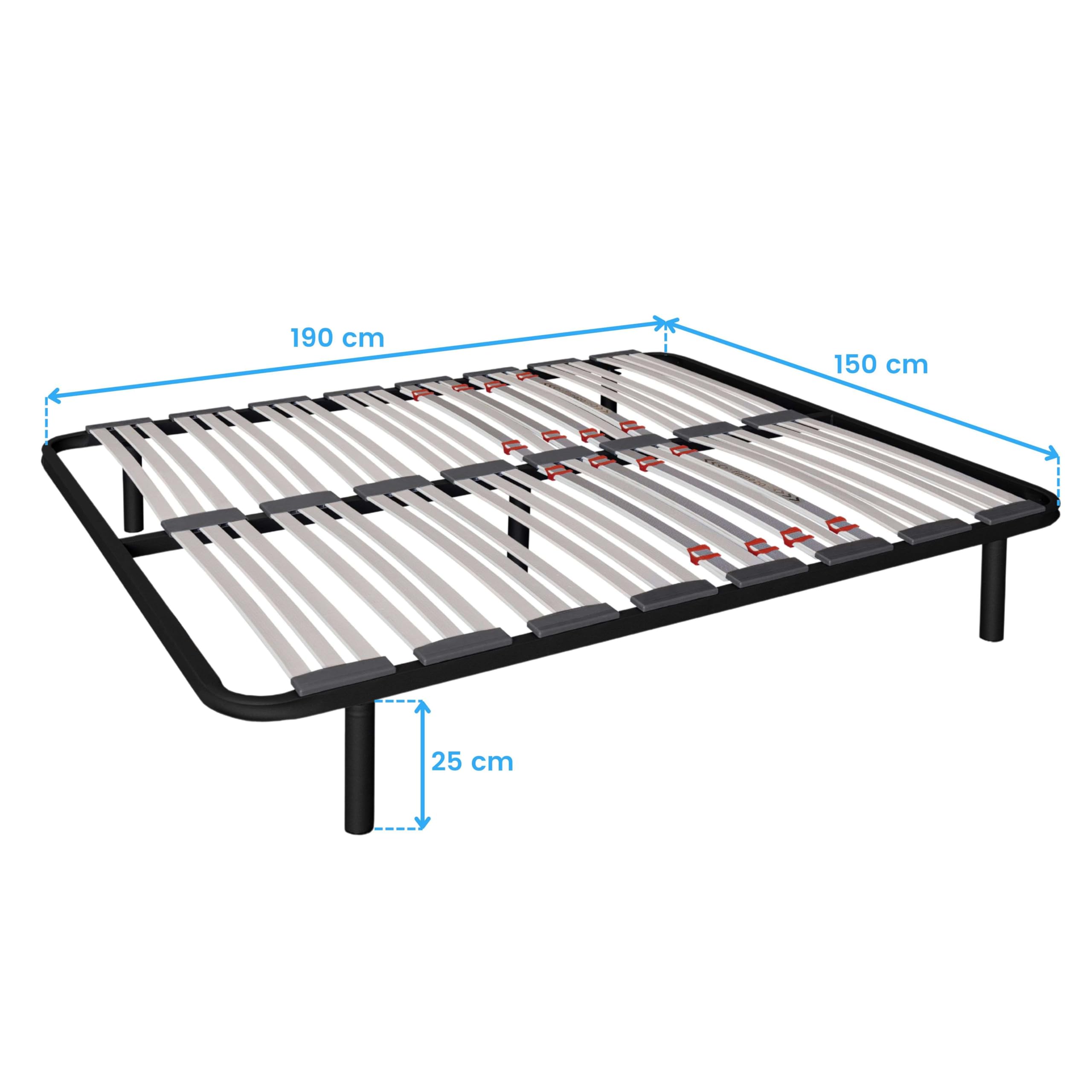 Miroytengo Somier 150x190 cm multiláminas, con 5 Patas, Reguladores Lumbares, Firmeza Adaptable, Tubo 40x30 mm, Laminas de Haya