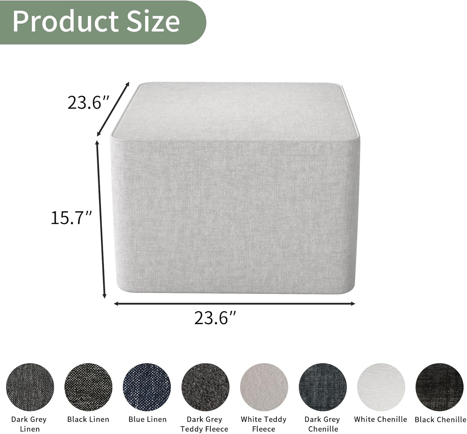 24"x24" Oversized Square Stuffed Pouf Ottoman, Full Foam Filling Footstool for Living Room Bedroom Office, Comfortable Ottoman Floor Poufs Foot Rest for Couch(Chenille Fabric, White)