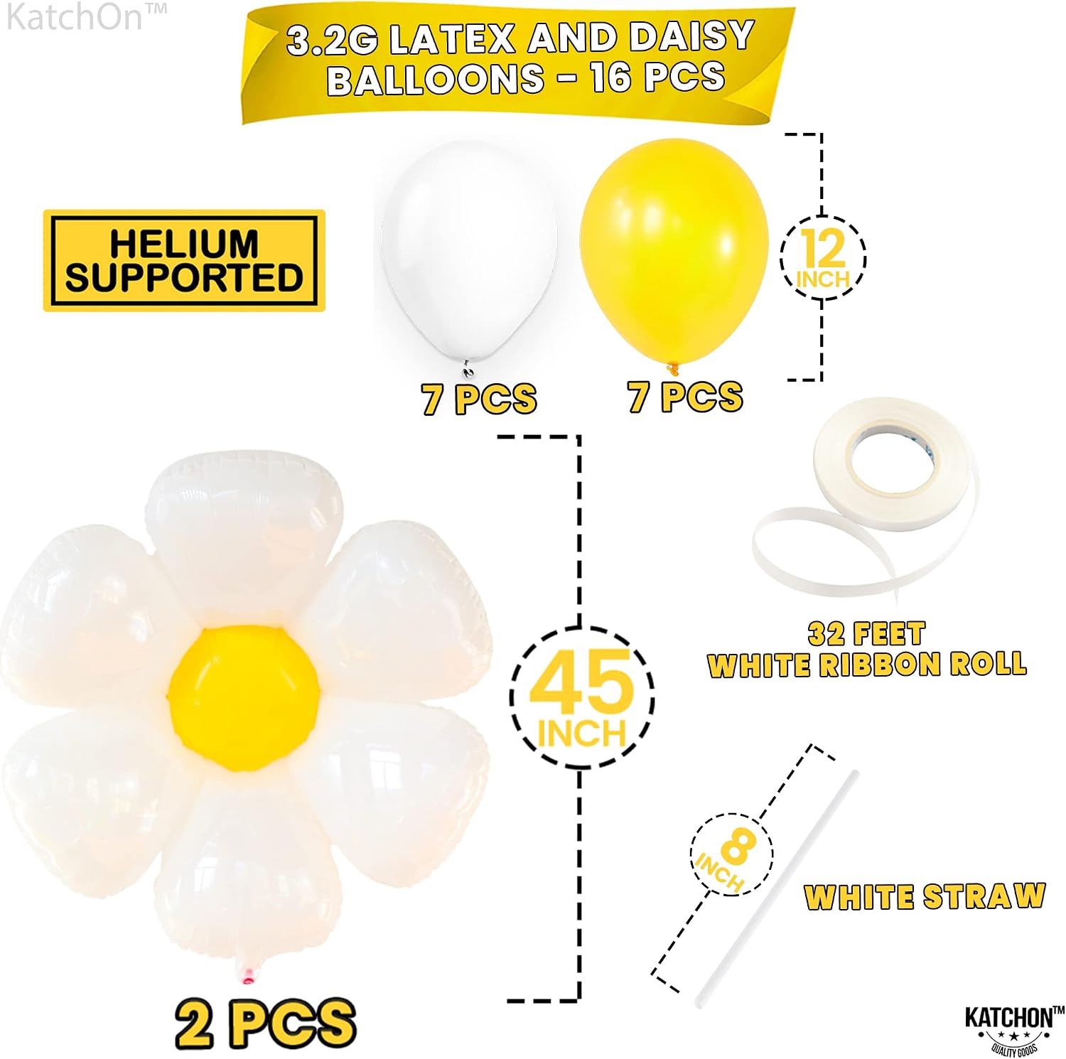 KatchOn, Giant Daisy Balloons - 45 Inch, Pack of 18 | Flower Balloons | Daisy Party Decorations