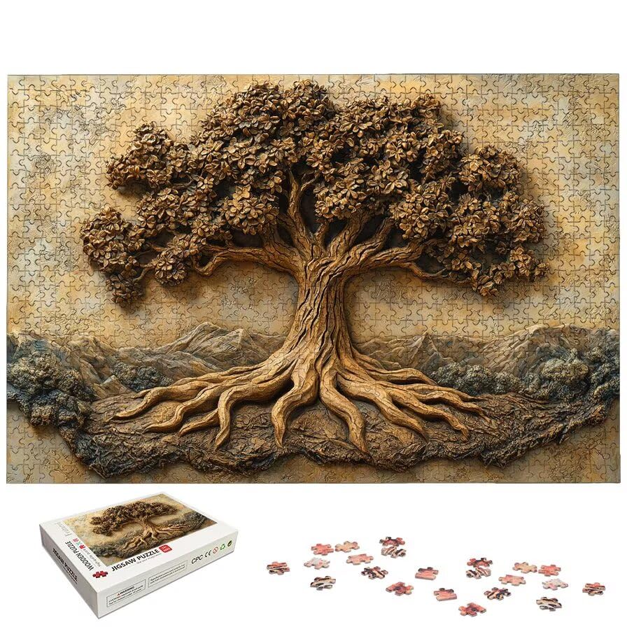 Puzzle 1000 elementów drzewo, puzzle 1000 elementów dla dorosłych i dzieci od 14 lat, krajobraz drewniane puzzle z wykwintnym pudełkiem do pakowania, puzzle do dekoracji ścian, prezent dla kobiet