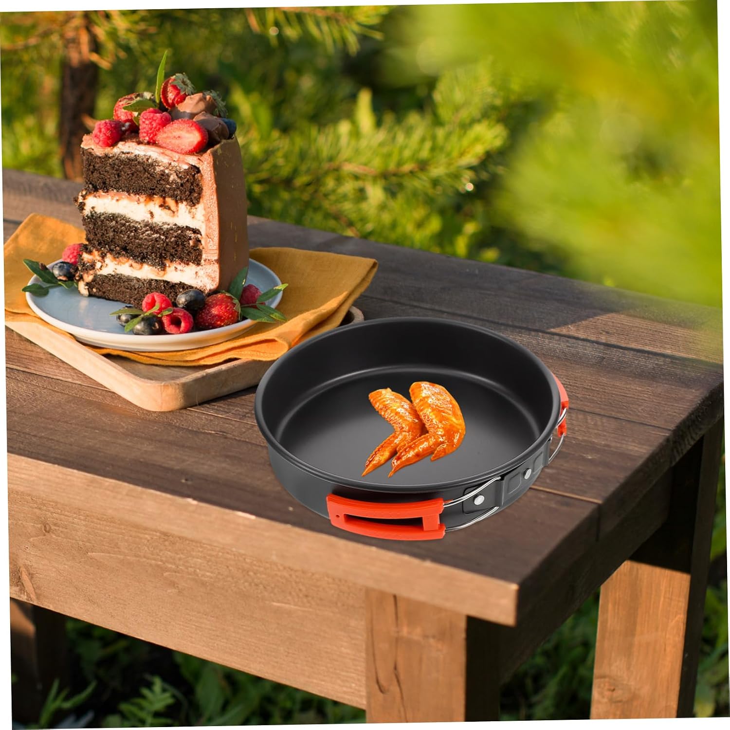 YARNOW Compact Camping Frying Pan Nonstick Aluminum Camping Pot Folding Picnic Cookware Easy-Clean Outdoor Cooking Pan