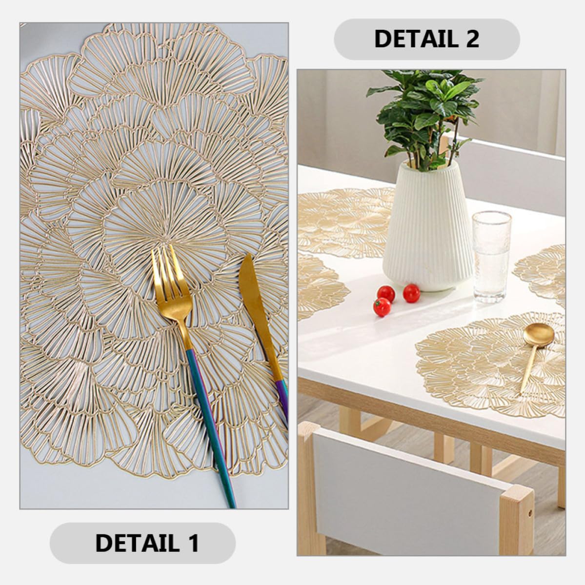 12 Pezzi Tovaglietta Pvc a Foglia di Ginkgo Oro, Design Traforato