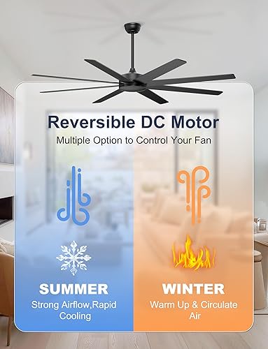 Miniatura 6 de Ventiladores de techo grandes de 72'' sin luces, ventilador de techo negro moderno con control remoto/APP, ventilador de techo grande y silencioso