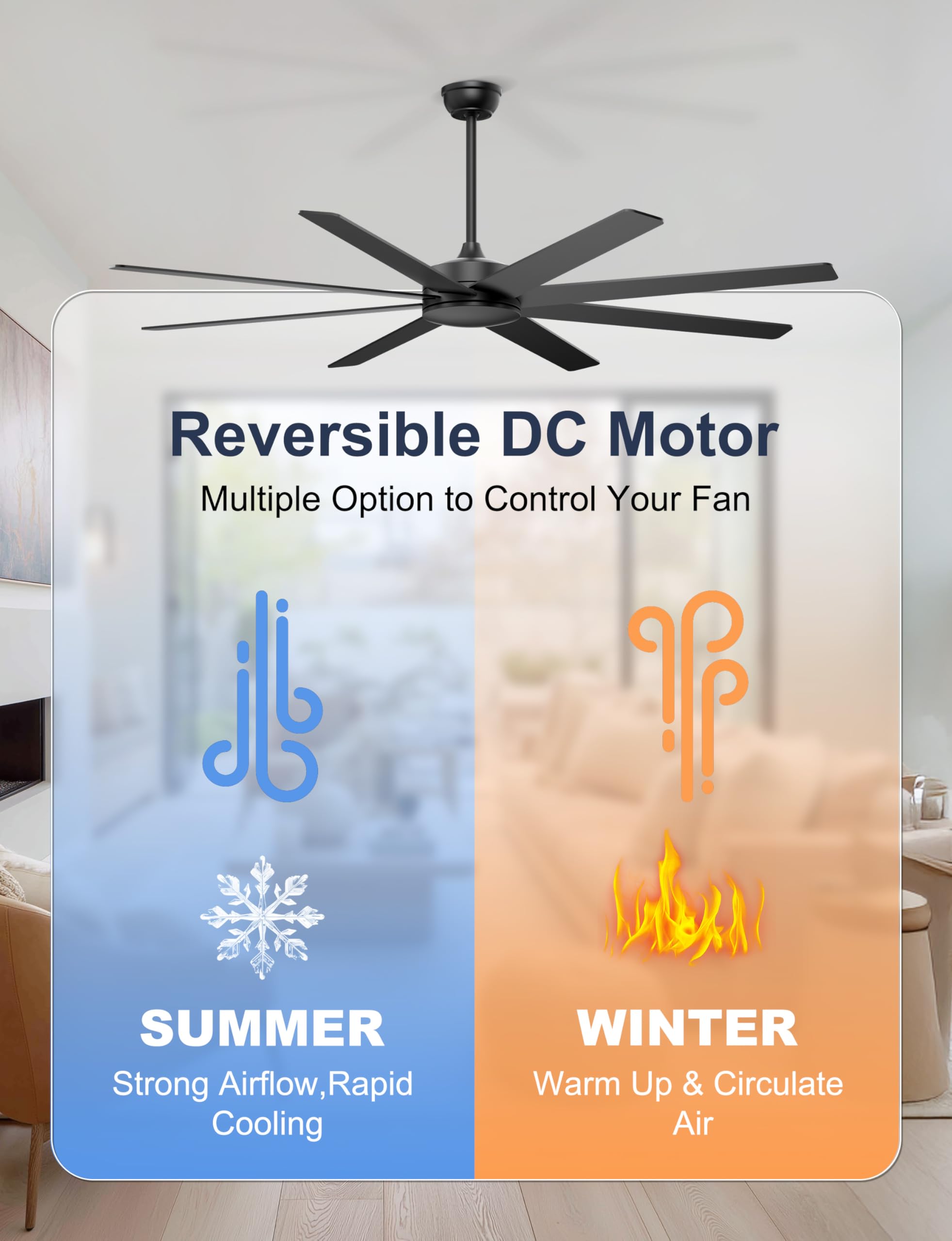 72 Large Ceiling Fans No Lights Modern Black Ceiling Fan Remote APP Control Quiet DC Motor Big Ceiling — view 6