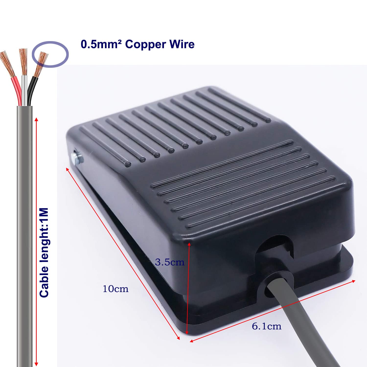 Gebildet 2 Pezzi Interruttore a Pedale Momentaneo, Cavo da 1 Metro (Filo di Rame da 0.5mm²), 5A/250VAC, NO/NC, per Sega da Banco, Sega da Traforo, Banco Router, Troncatrice, Spaccalegna, Spelafili