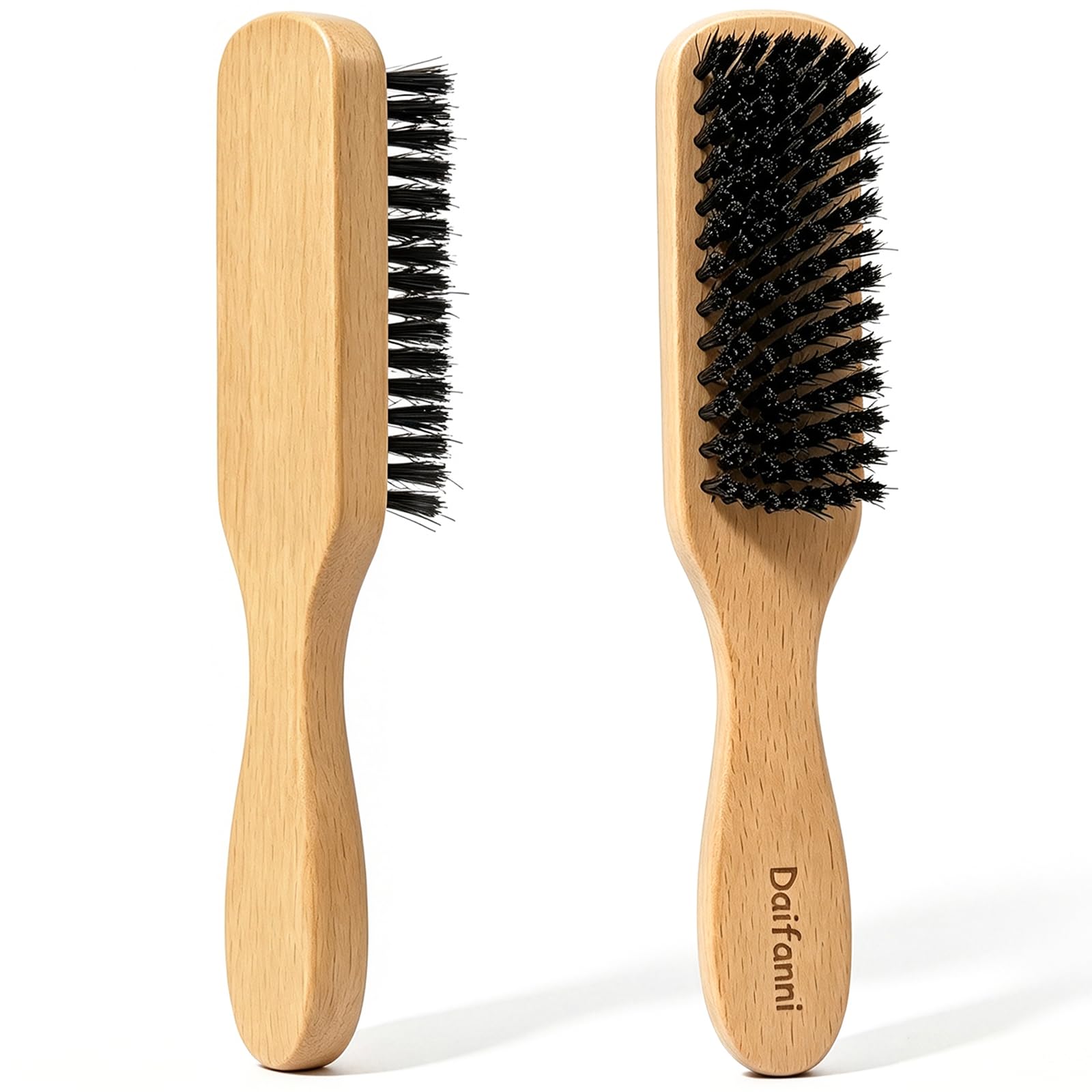 Slick Back Hair Brush with Boar Bristles Wooden Handle Smoothing Brush