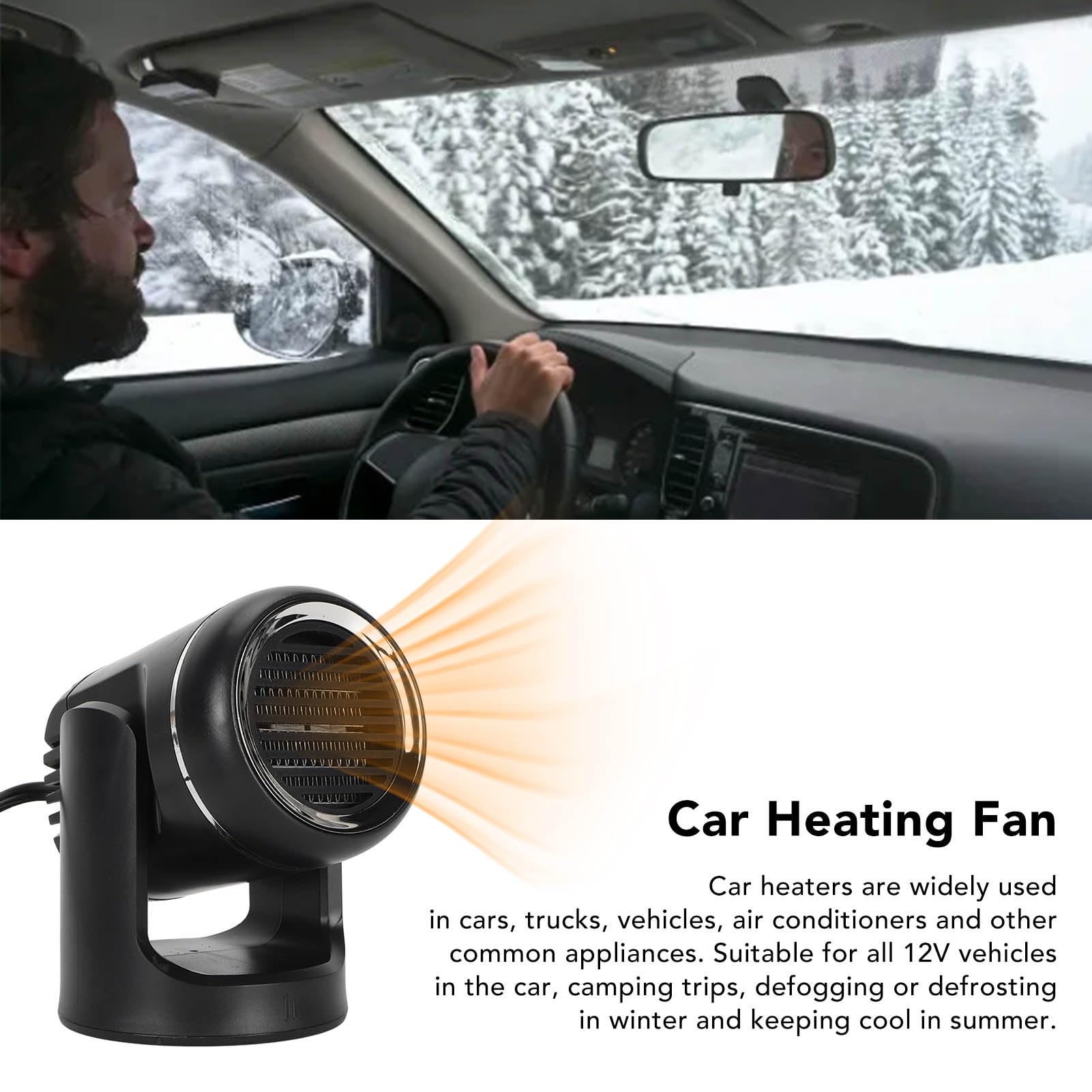 Ventola di Raffreddamento per Auto 2 in 1, Riscaldatori Interni per Auto 12V 120W, Ventola di Raffreddamento per Riscaldatore per Parabrezza per Auto con Accendisigari per Auto,