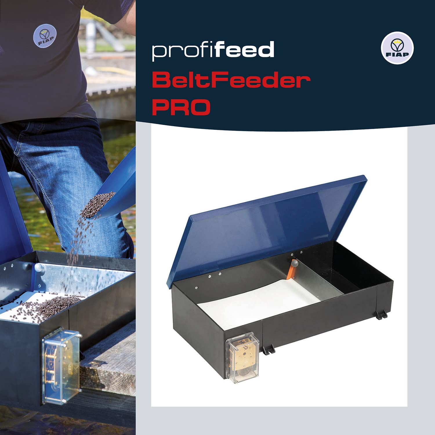 FIAP profifeed BeltFeeder PRO 5 kg / 4 h - Futterautomat - Fischfutterautomat - Teichwirtschaft - Teichfische - mechanisches Uhrwerk - Gleitringlager - Fischzucht - Füllmenge Futterkasten 5 kg