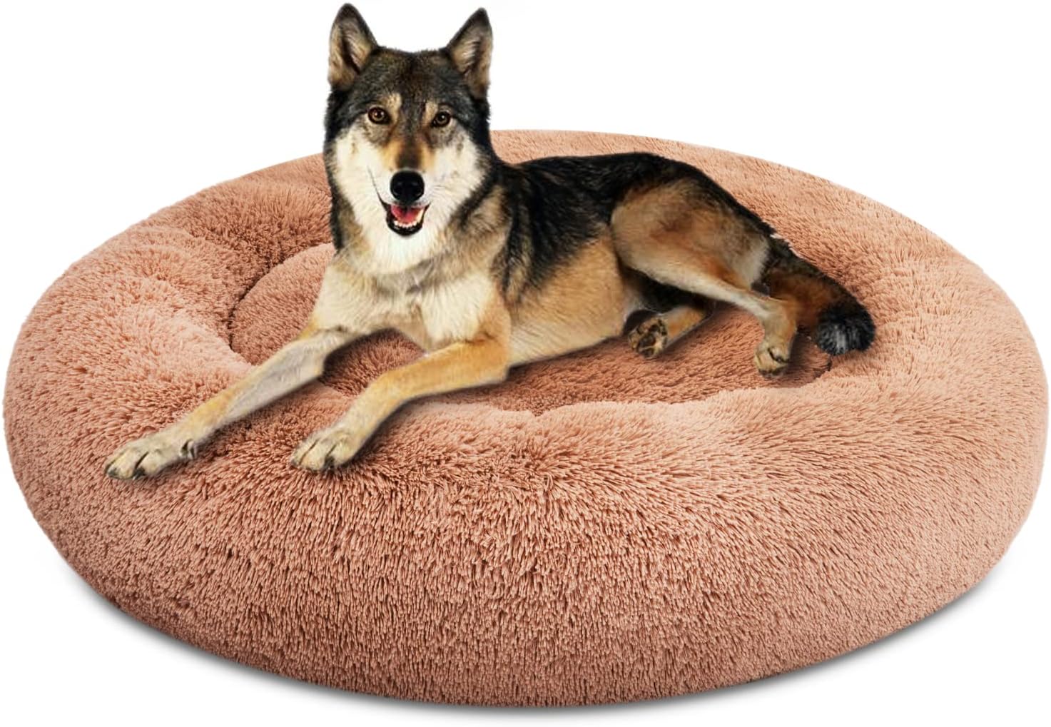 SAVFOX Calming Dog Bed, Anti Anxiety Dog Bed, Plush Donut Dog Bed for