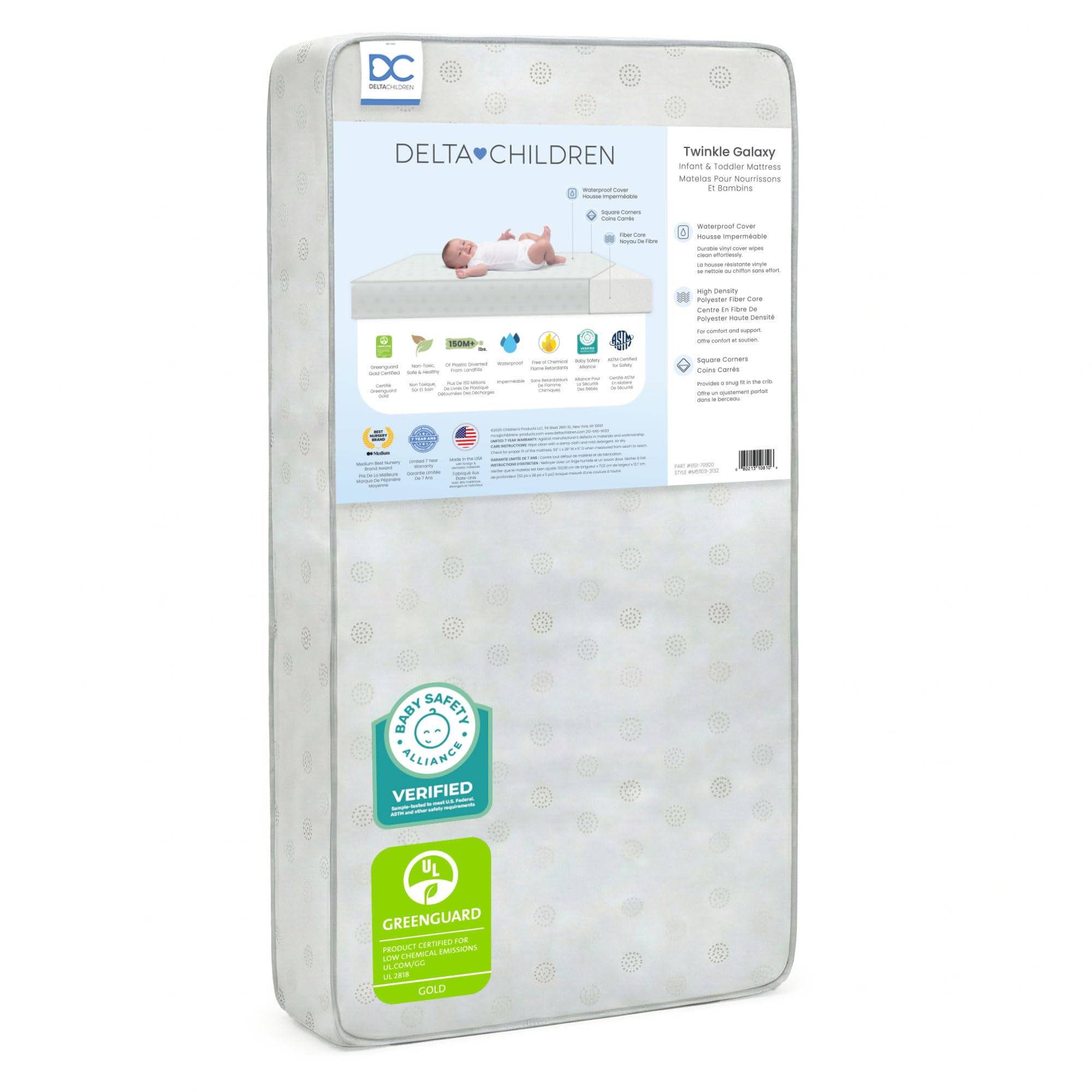 Twinkle Galaxy Dual Sided Crib and Toddler Mattress - Premium Sustainably Sourced Fiber Core - Waterproof - GREENGUARD Gold Certified (Non-Toxic) - 7 Year Warranty - Made in USA
