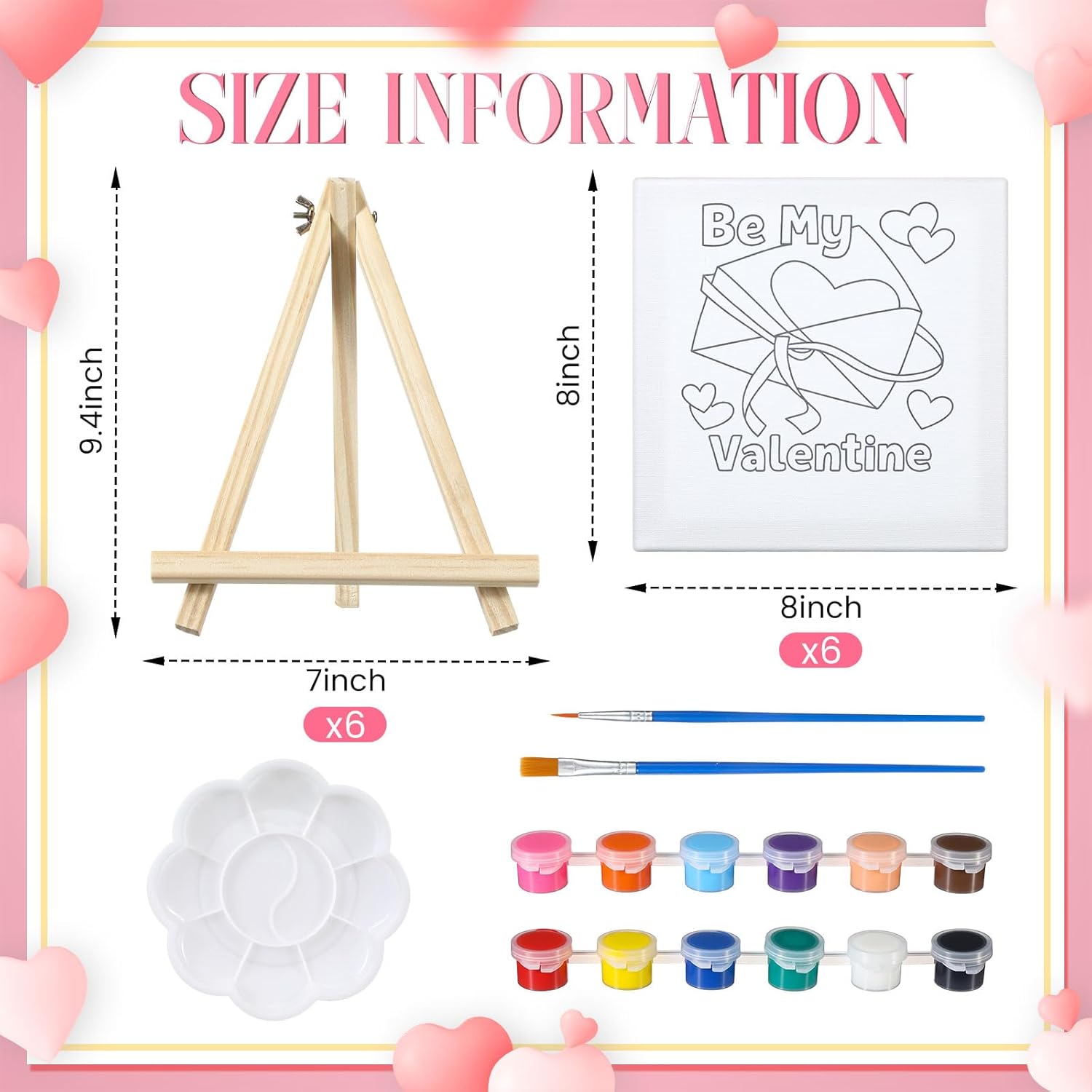 Tosstuki 6 Pack 8x8 Inches Valentine's Day Pre Drawn Canvas Kit for Adults, Pre Sketched Canvas Paint Party Favor Valentines