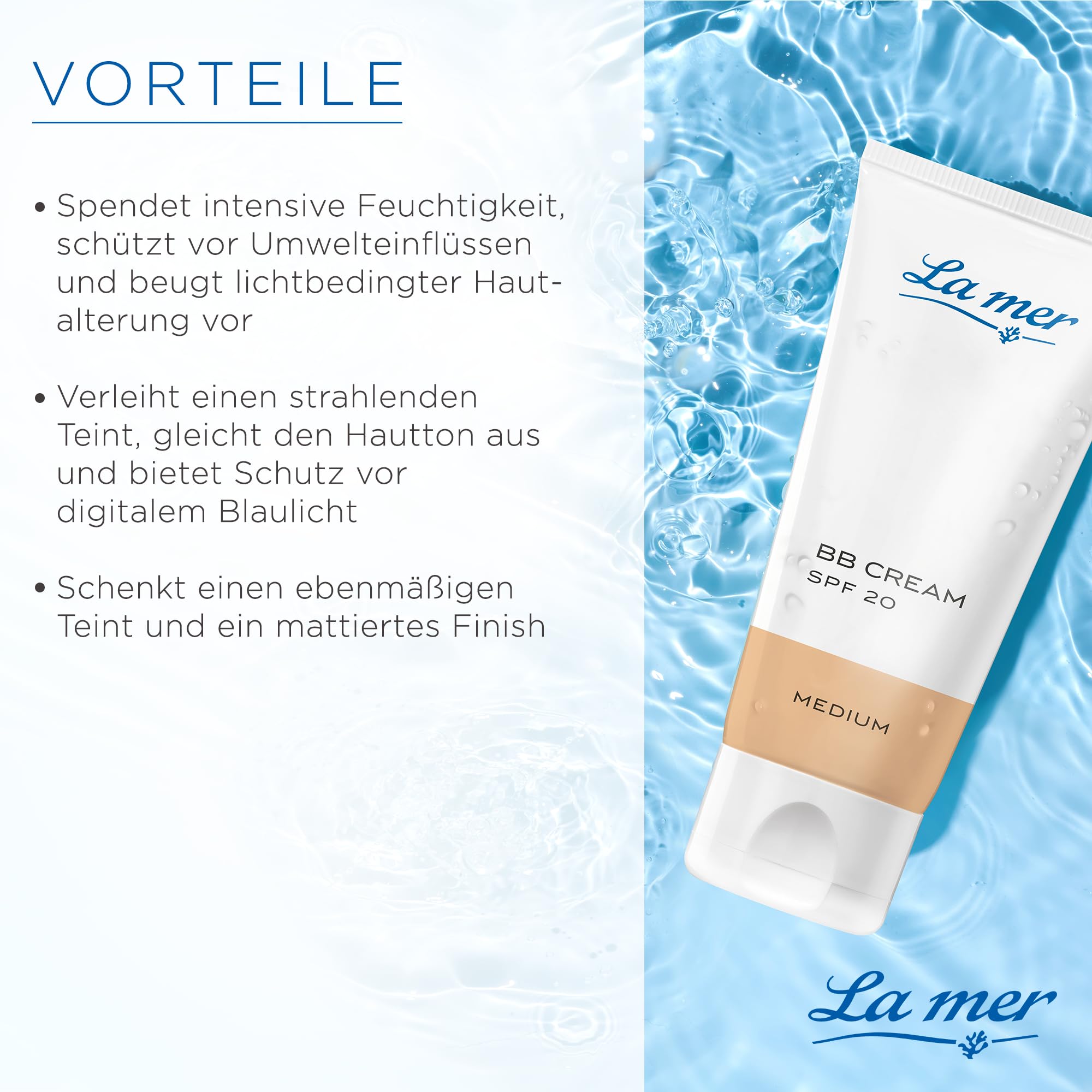 La mer BB Cream - Pflege und MakeUp kombiniert - feuchtigskeitsspendend, Hautton ausgleichend mit UV Schutz, SPF 20 - für Normale bis Mischhaut