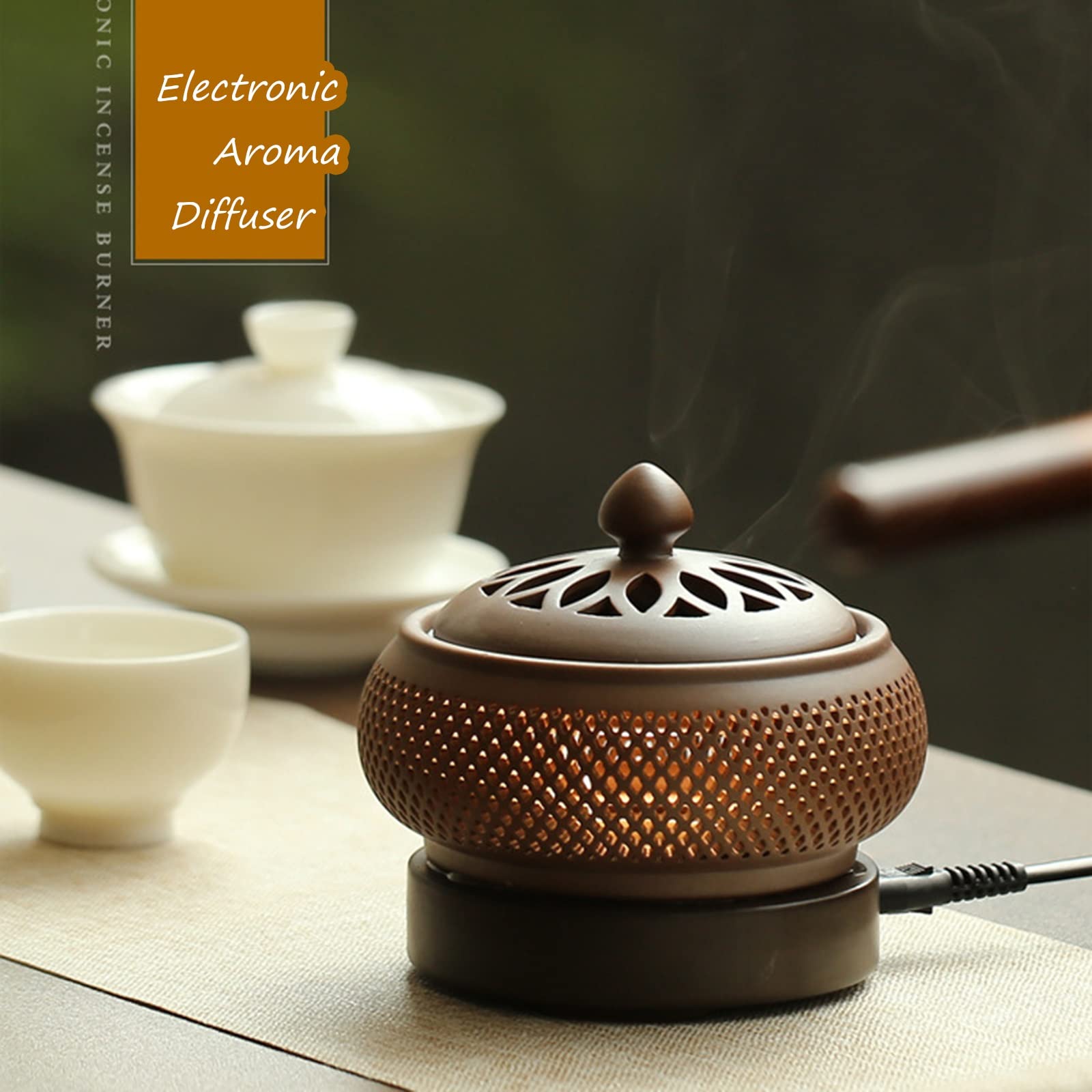 Brûleur d'encens céramique chronométrée,température réglable électrique Porte-encens,Bougies Bois d'agar à résine d'encens Diffuseurs d'huile parfumés,Home/Bureau/Bar diffuseur Parfum Maison