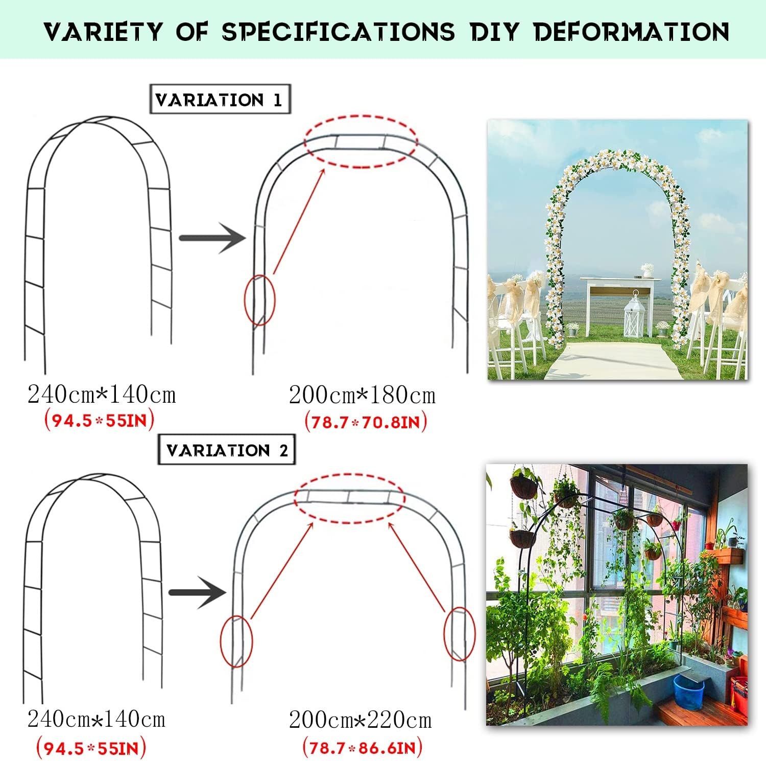 Garden Arbor for Climbing Plants, with Base Rose Arch, Sturdy Metal Gazebo, for Lawn Weddings Event Decoration