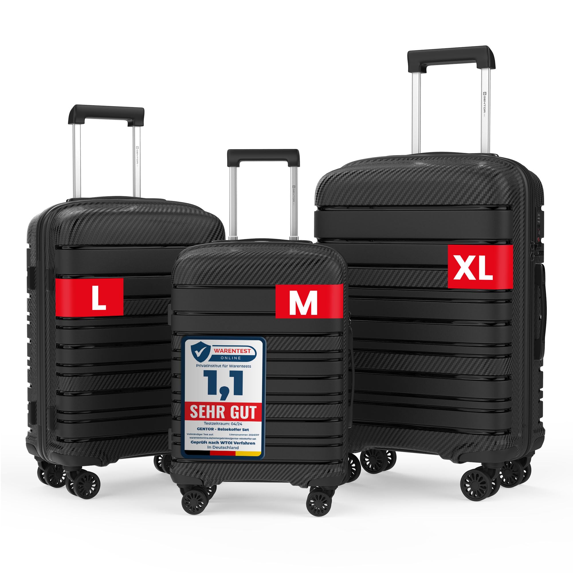 GENTOR Reisekoffer groß XL mit Rollen – Hartschalenkoffer 74x49x29 cm – Trolley Koffer mit TSA-Schloss, 4 Leise Rollen, Stabil & Leicht – Rollkoffer für Aufgabegepäck & Urlaub (Schwarz)