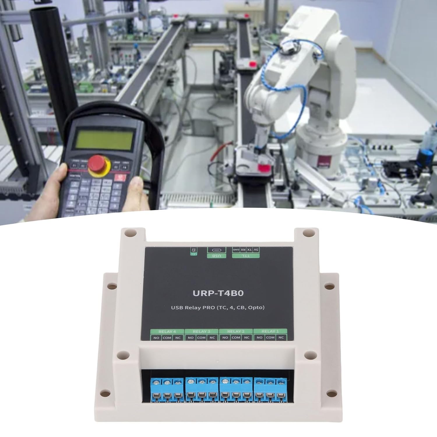 4 Channel USB Relay Module, Optocoupler Isolation ABS Housing 3.5cm Universal Rail with Type C Interface UART Control for SCADA Systems Home Automation