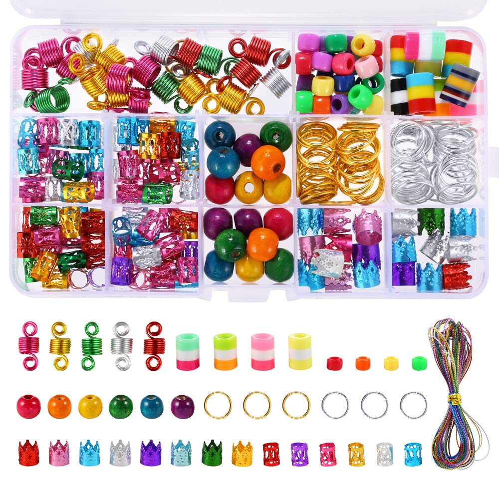 PP OPOUNT 272 Pieces Colorful Dreadlocks Beads DIY Hair Braid Accessories with Braid Rings Hair Hoops, Hair Clips, Wood Beads and colorful Metallic Cord for Hair Decoration