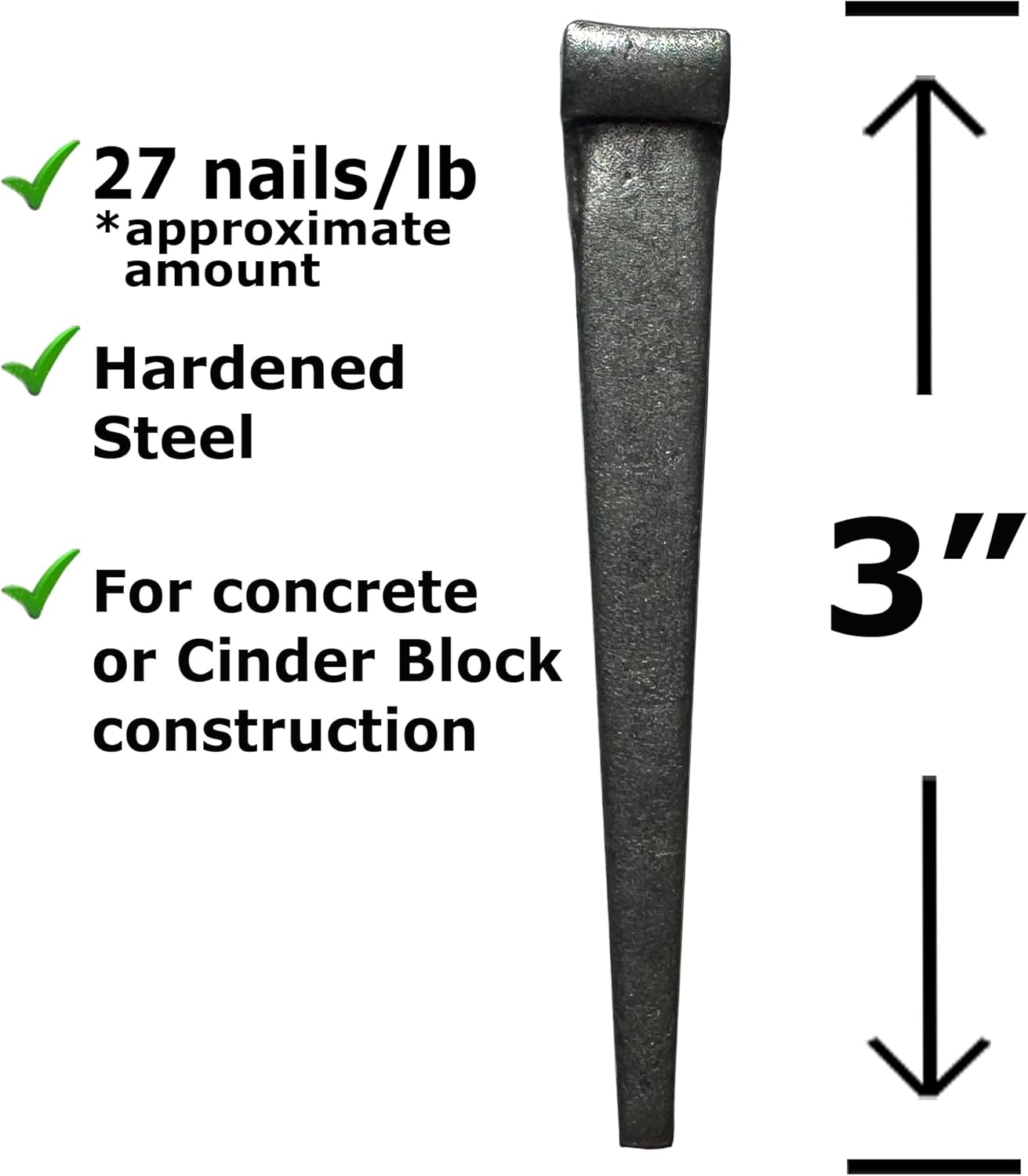 3”- 8d Cut Hardened Concrete Masonry nails for cinder block, concrete walls, cement board - 3.5 lb - Qty 100