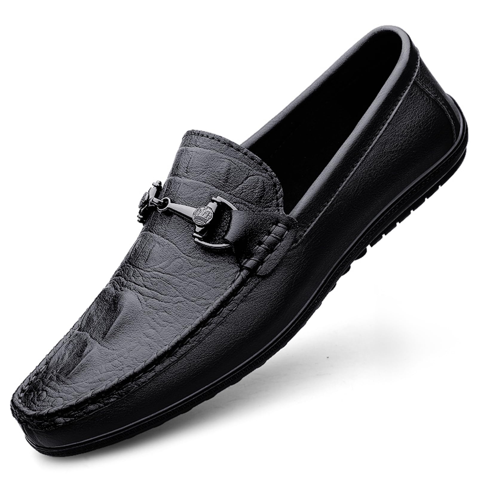 Mocasines de vestir de piel auténtica para hombre, mocasines casuales de moda para uso diario, Black, 38 2/3 EU