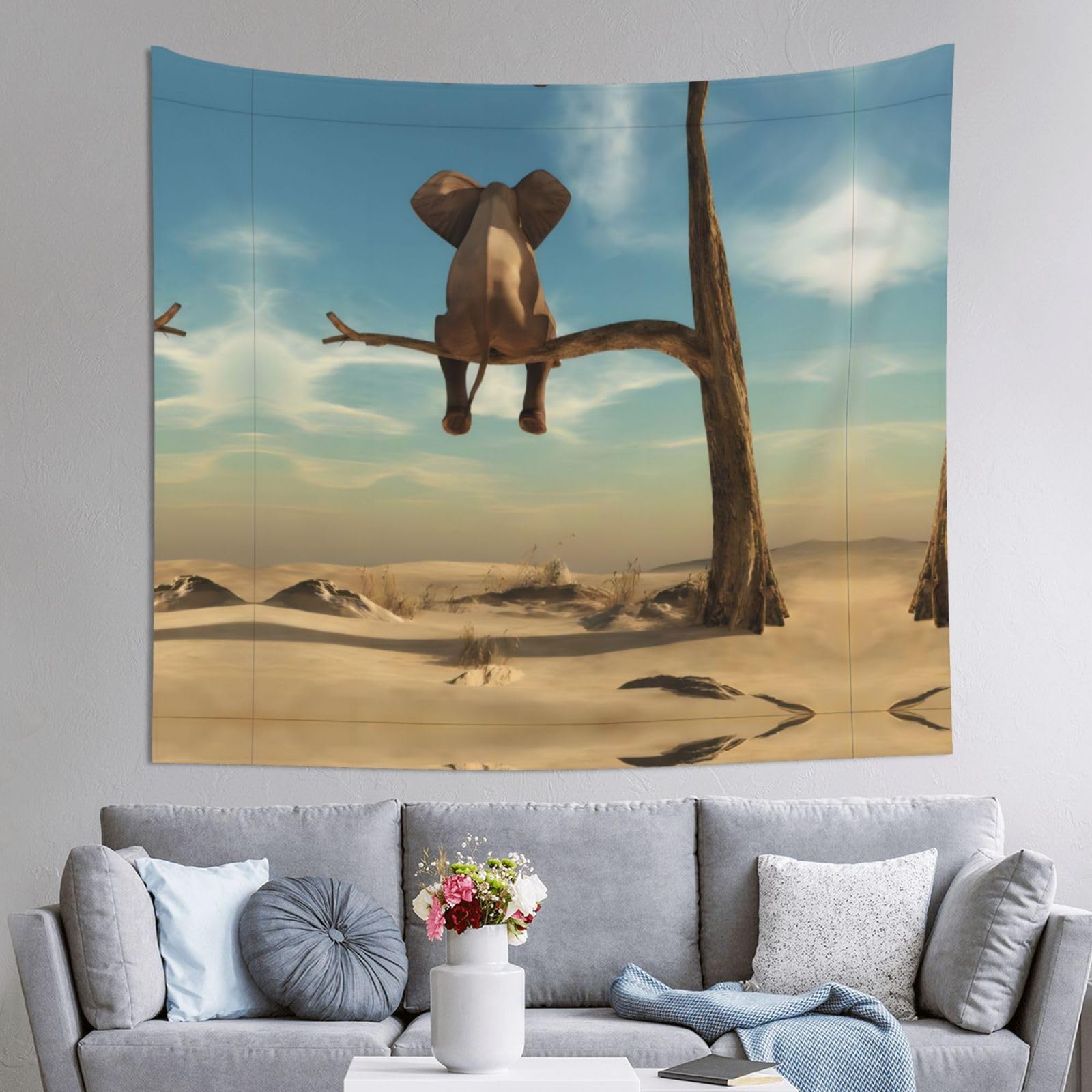 HLSBSSL 60x51in Resting Elephant Printed Tapestry Tablecloth for Dormitory and Picnic Rooms - Multifunctional Fabric Hanging