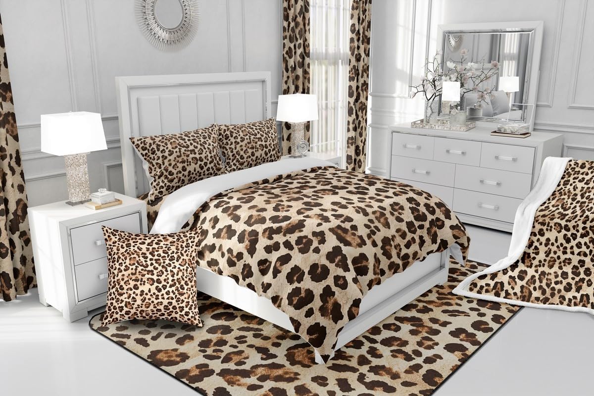 Feelyou Brown Leopard Bedding Set Full Size Cheetah Duvet Cover for Boys Girls Teens Bedroom Decor Animal Print Comforter Cover Set Women Men Safari Bedspread Cover with 2 Pillow Case, No Comforter