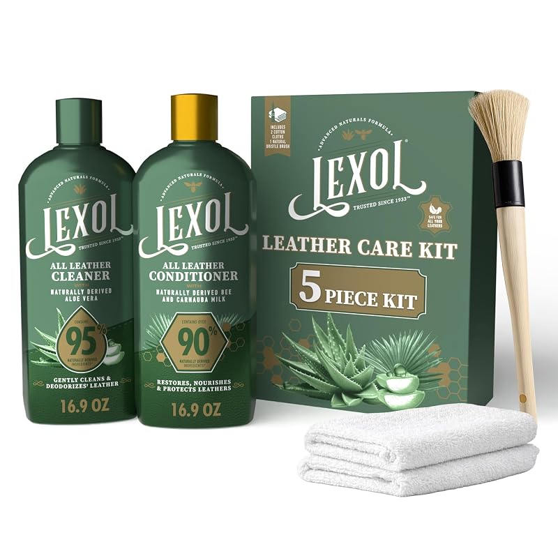 Kit de cuidados para couro Lexol com limpador, condicionador, panos e escova, 5 peças