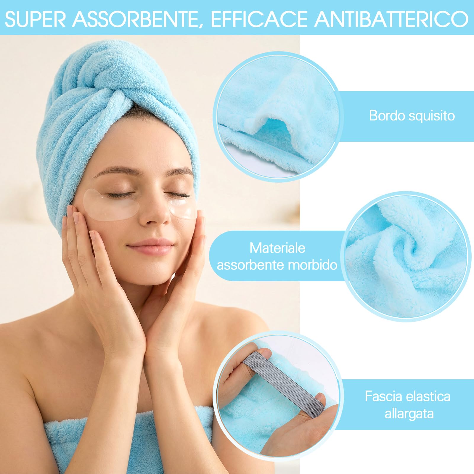 Asciugamani per Capelli a Turbante 3 Pezzi Turbante Asciugacapelli Forte assorbimento d'acqua Asciugamano Capelli Turbante in Microfibra Asciugamano per Capelli per Capelli Ricci Lisci