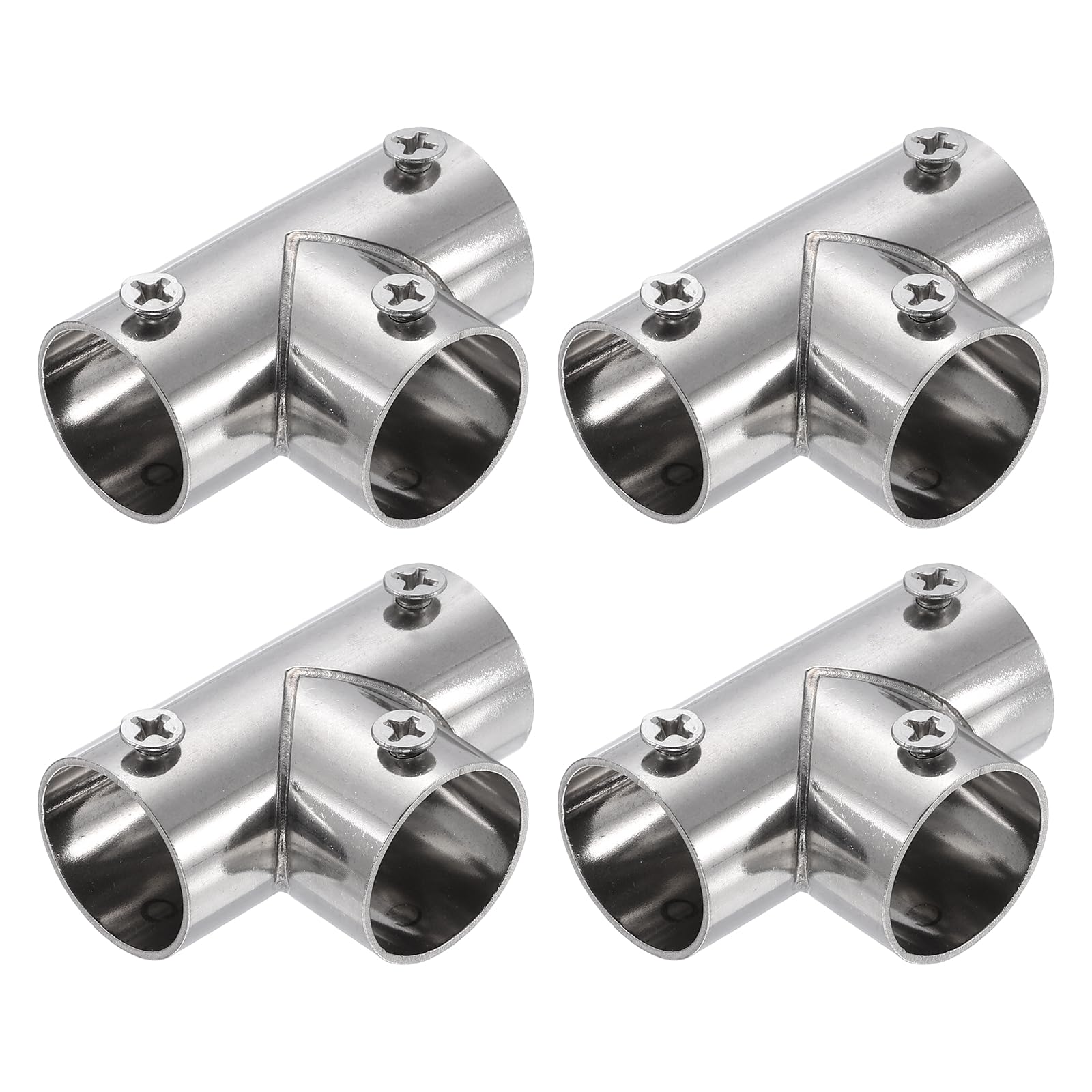 sourcing map 4Pcs 90 Degree 4-Way Cross Pipe Fitting, Fit 19mm OD Pipe Stainless Steel Structural Joint Pipe Connector Chain Link Fence Clamp for Fence Railing Handrail DIY