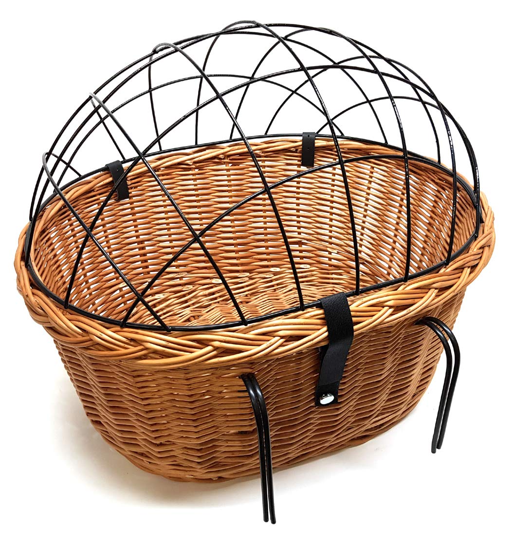XXL Fahrradkorb Hundekorb für Lenker Weide oval mit Gitter 56 x 44 cm (N-S) + Kissen Haustier
