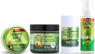 ORS Olive Oil Edge Control Hair Gel - Black Wax Edge Filler - Style & Sculpt Perfect Blend Wax Stick Styler - Wrap Set Mousse- Bundle