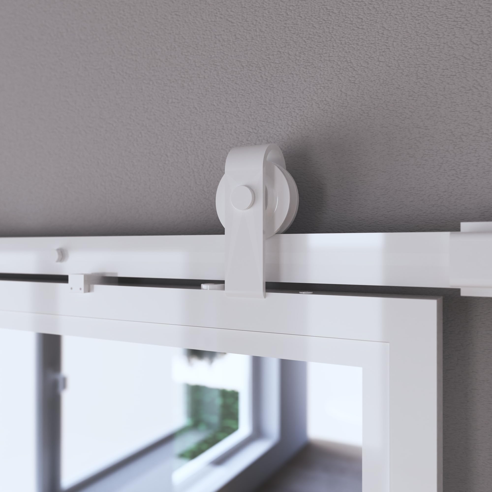 inova Glas-Schiebetür Komplettset klar 900x2150mm Industriestil weiß offene Laufschiene beidseitiger Softclose