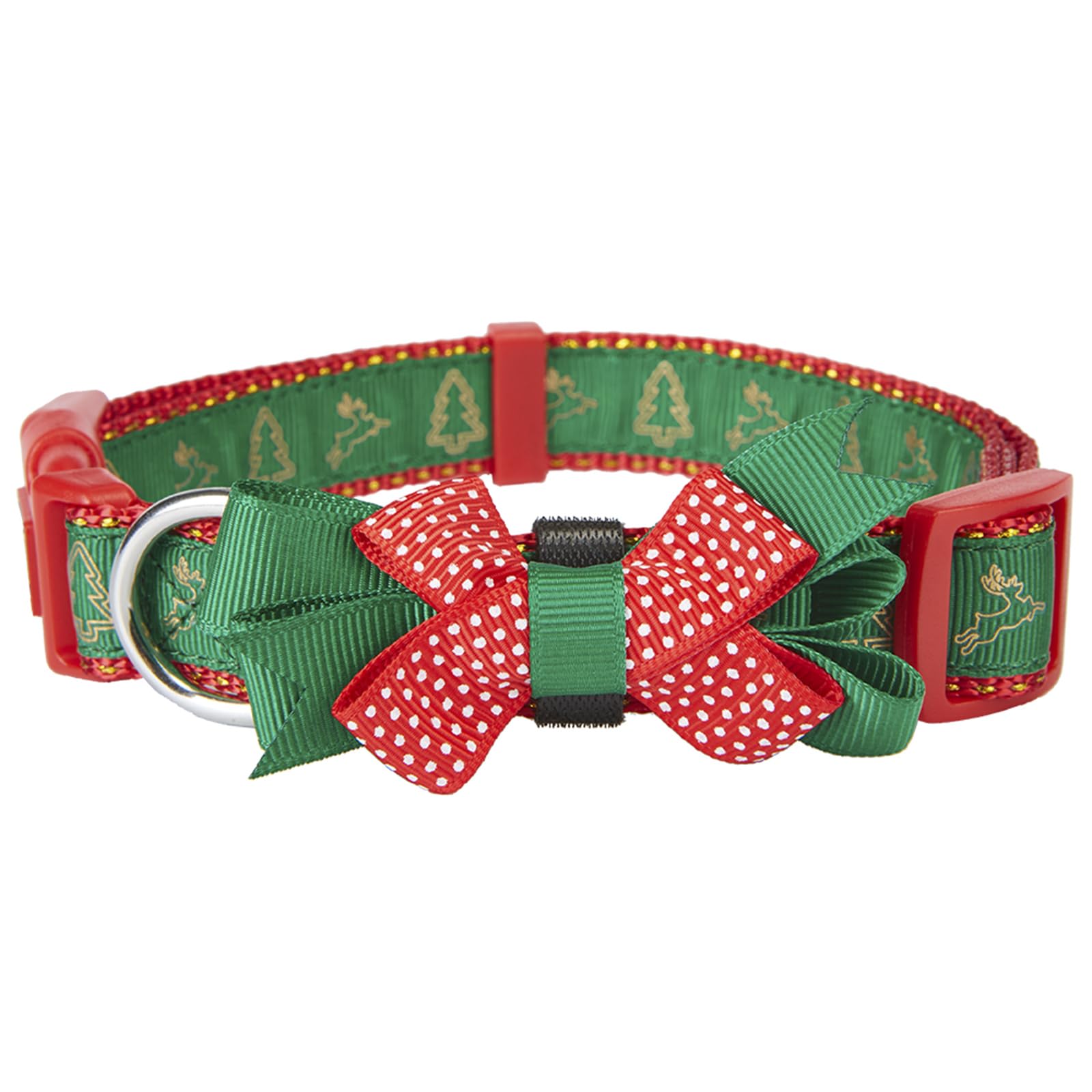 Petiry Festive Christmas Dog Collar with Bow and Reindeer Print,Green Large Dog Collars Neck 40-63cm,Tree