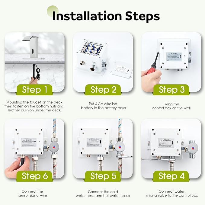 Grifería de baño Sensor 1 Agujero Acero Inoxidable Cromo miniatura 6