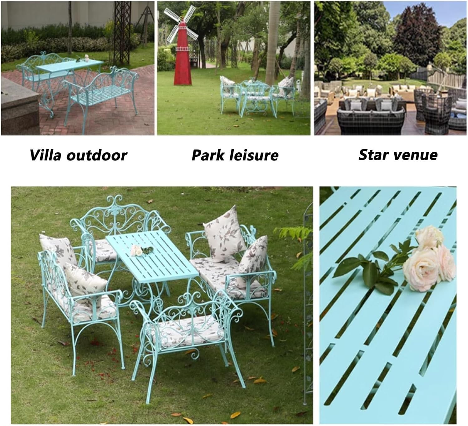 Garden Bench, Park Bench, Patio Outdoor Garden Bench, Front Porch Decor, Metal Bench with Backrest and Armrests, for Porch, Patio, Garden, Lawn, Balcony, Backyard and Indoor(Green)