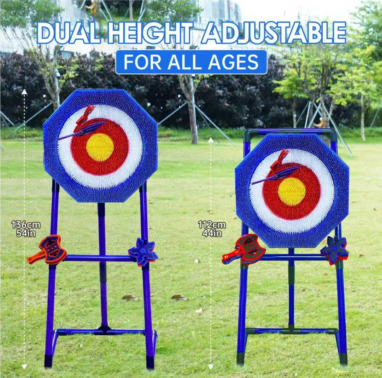 family axe throwing game for backyard fun | safe bristle target set with 4 axes & 4 darts for kids & adults | lightweight & portable for carnival, camping, party and indoor/outdoor games blue-octagon
