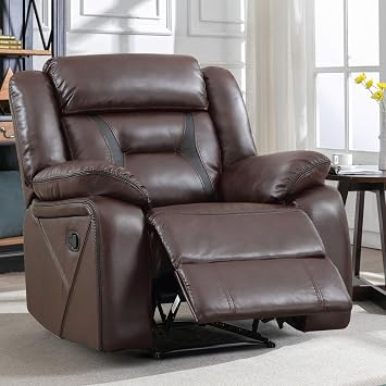 EBELLO Manual Recliner Chair, Faux Leather Single Reclining Sofa Chair with Overstuffed Armrest and Headrest, for Living Room, Bedroom Furniture, Meeting Room, Dark Brown